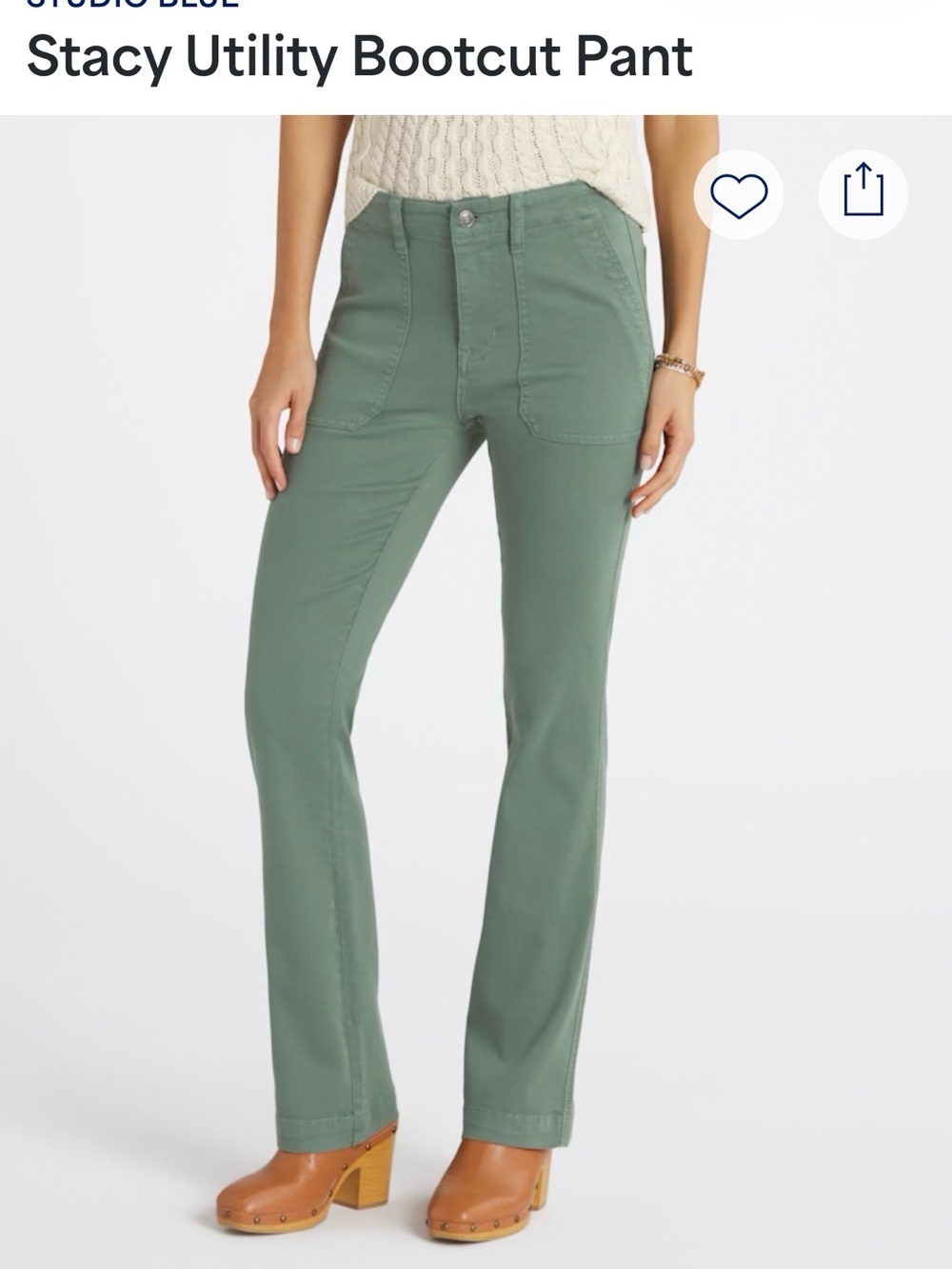 Studio Blue Olive Green Utility Pants High Rise Sz 12